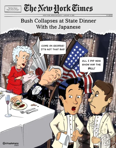 Bush collapses at state dinner with the Japanese